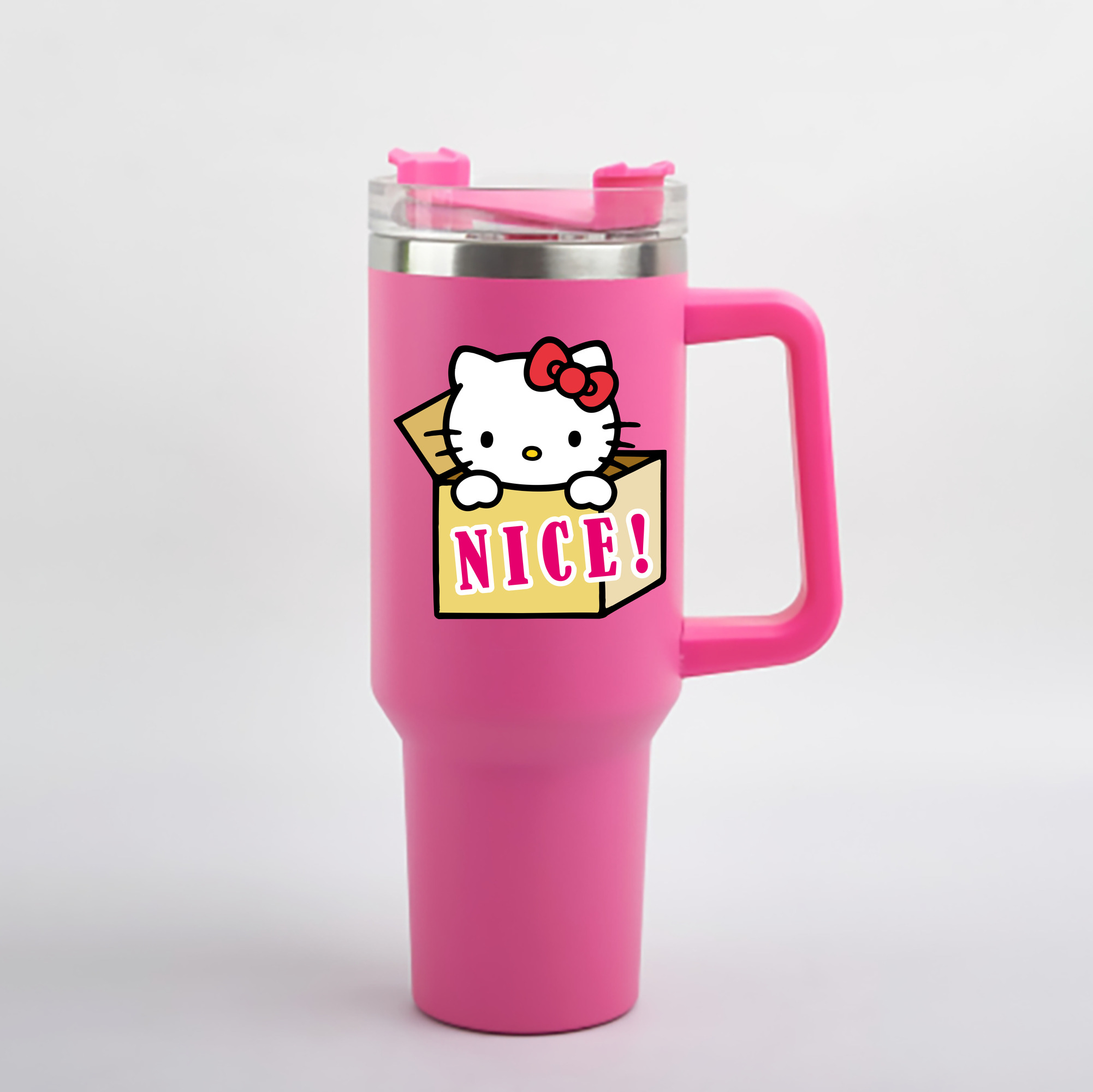 （画像用） Hello Kitty ハローキティ 1200mL車用タンブラー - クリスタルステッカー（プラスチックストロー付き）